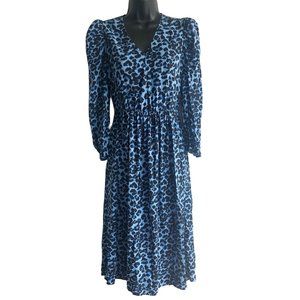 BANANA REPUBLIC Blue Leopard Animal Print Midi Dress XS